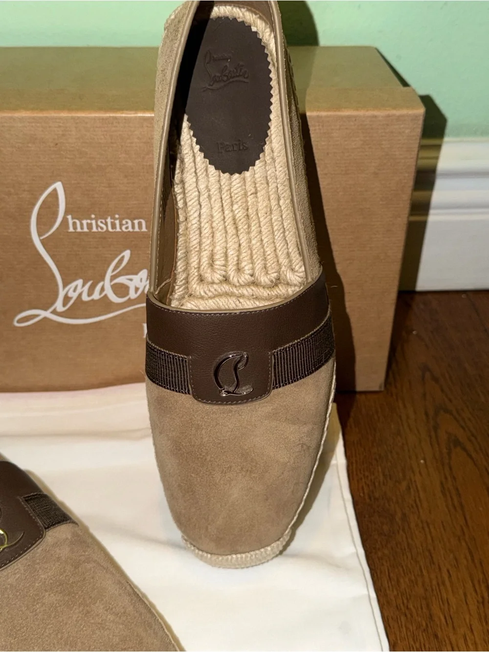 Christian Louboutin Alfarica Brown Tan Suede Slip-On Espadrilles